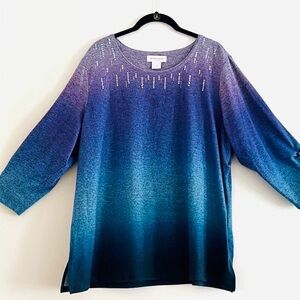 Allison Daley Ombre Blue Embellished Knit Top Size 1X